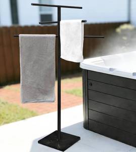 lot 15585 image: Eadot Marble Base Outdoor Standing Towel Rack for Swimming Pool, Hot Tub Or Spa, 304 Stainless Steel 6 Arms Standing Towel Sheet Holder Blanket Drying Rack Matte Black