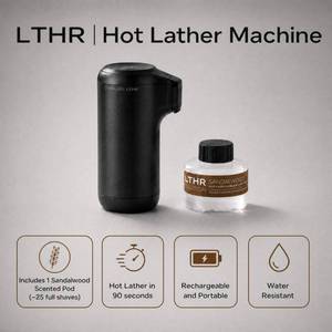 lot 15588 image: OneBlade LTHR Hot Lather Machine, Cordless, Rechargeable, Portable, 90 Second Heating, LED Indicators, Water-Resistant, Barbershop Quality Hot Shave at Home