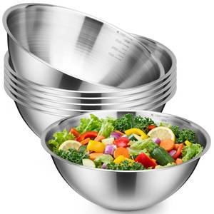 lot 15589 image: Honeydak 6 Pcs 304 Stainless Steel Mixing Bowls with Graduations, Salad Bowls Metal Serving Reusable Baking Food Storage Containers for Baking Cooking Salads Soups Ice Cream Noodles (101 oz)