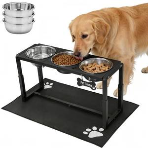 lot 15603 image: Flodomix Metal Elevated Dog Bowls for MediumLarge Breed, 3 Adjustable Height(8.811.514) Raised Dog Bowls Stand with Three 58oz Large Stainless Steel Dog Bowls, with The Splash pad