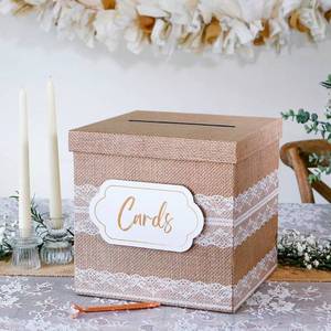lot 15608 image: Kate Aspen Rustic Burlap & Lace GiftWedding Card Box, Money Box, Farmhouse Wedding Decorations For Reception - Also Perfect for Boho Baby Showers, Birthdays, Graduation