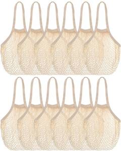 lot 15616 image: Eccliy 12 Pcs Reusable Cotton Mesh Grocery Bag Washable String Bag Farmers Market Shopping Net Bags Beach Organizer Bulk Aesthetic Portable Tote with Handles for Fruit Vegetable(Beige,10 in)