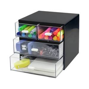 lot 15618 image: Zuiaso Desk Organizer with Drawer, Desk Storage Box, Plastic Office Stationery Supplies Organizers, Desktop Organizer for Office School Home (4 drawer, Black)