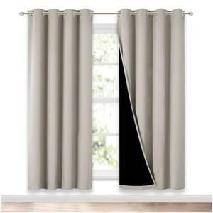 lot 15627 image: NICETOWN 100% Blackout Window Curtain Panels, Full Light Blocking Drapes with Black Liner for Nursery, 72-inch Drop Thermal Insulated Draperies (Natural, 2 Pieces, 52-inch Wide Per Panel)