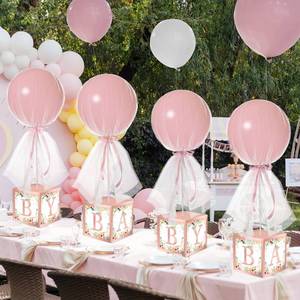 lot 15633 image: 6 Set Pink Girl Tulle Tutu Balloon with Letter Boxes Baby Shower Table Centerpieces Decor for Gender Reveal 24 Balloons White Tulle Cover with Stand, Boxes for Girl Boy Wedding Birthday Party