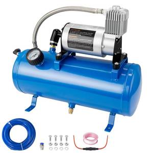 lot 15634 image: AOLIHAN 12V 150 PSI 1.6 Gallon Air Compressor with Air Tank, Air Pump for Train Horn, Air Horn, Tire Inflation, Air Mattresses (1.6 gal Blue)