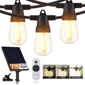 lot 15639 image: Brightech 104  Ambience Pro Solar Outdoor LED String Lights - Waterproof Remote Control Lights - 32 Bulbs  7W Solar Powered Soft White Light for Camping  Patio  Garden