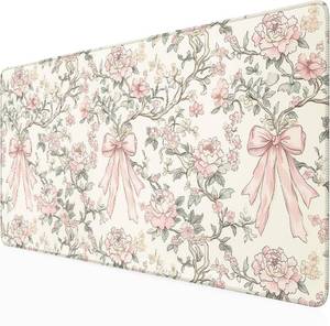 lot 16033 image: Nasdalgias Floral Desk Mat Vintage Chinoiserie Large Mouse Pad Coquette Aesthetic Office Decor Flower Pink Bow Gaming Pad Cottagecore Desk Decor