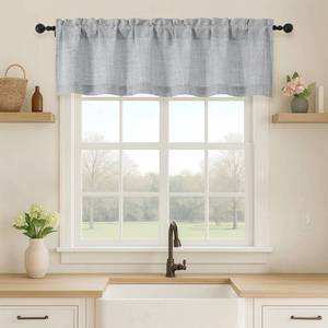lot 16040 image: OVZME Grey Valance for Windows, Light Filtering Faux Linen Textured Small Short Valance Kitchen Curtain, Dual Rod Pocket Top Short Window Curtain for Bathroom Basement Farmhouse, 1 Piece, 60Wx14L