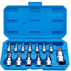 lot 16046 image: Torx Bit Socket Set 13pcs 38 Dr. T8 - T70 E Star Premium S2 Alloy Steel Cr-V Steel Star Socket Torx Bits Metric 14, 38 and 12-Inch Drive