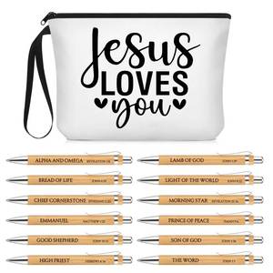 lot 16061 image: Sayglossy 13 Pcs Mothers Day Christian Gifts Bulk for Church 12 Pcs Names of God Pens with Jesus Love You Bags Religious Sunday School Scripture Bible Verse Study Supplies for Women Teachers Students