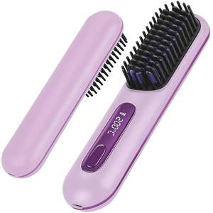 lot 16076 image: NUMOYA Go Brush Pro 2026, Portable Straightener Brushs for Travel, with 30s Fast Heat, 3 Temperature Settings (Purple)