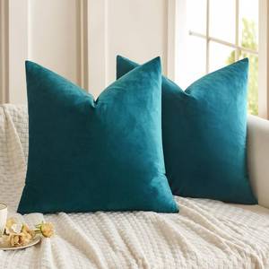 lot 16078 image: MIULEE Velvet Throw Pillow Covers 20x20 inch, Pack of 2 - Teal, Soft Solid Decorative Pillow Covers Square Cushion Cases Modern Luxury Home Decor for Spring Couch Sofa Bedroom