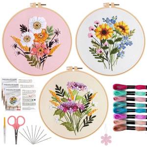 lot 16081 image: Offizon 3 PCS Embroidery Kit for Beginners - Cross Stitch DIY Craft Set, Flower Embroidery Accessories & Hoop Included, Hand Embroidery Kit for Adults Stitching Sewing Kit Gift  FlowerB Patterns