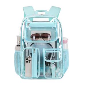 lot 16093 image: Cusangel Heavy Duty Clear Backpack Clear BookBag,16.5 x12 x5inch TPU Large Capacity See Through Backpack for Sport Events,Travel (Purple) color does not match stock photo