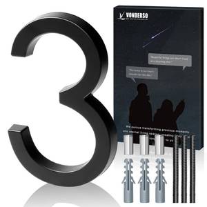 lot 16097 image: VONDERSO 5.6-Inch Matte Black Floating House Numbers for Outside, Rustproof Zinc Alloy Metal Address Number Sign, Modern Outdoor House Numbers for Yard, Street, Mailbox, Number 3