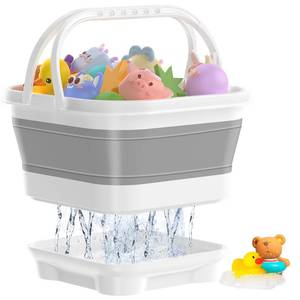 lot 16101 image: Anivia Foldable-Bath-Toy-Storage-Organizer, Bath Toy Holder with Base, Quick-Drain-Drying Bathtub Toy StorageBasket, Stand Up Bathroom Shower Toys Holder for Kids - Gray