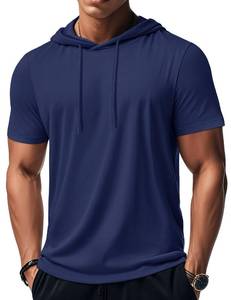 lot 16115 image: MAGCOMSEN Mens Hoodie Short Sleeve Hoodies Gym Athletic Lightweight Shirts Summer Moisture Wicking Pullover Workout Top Navy XL