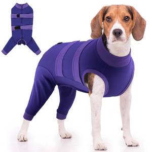 lot 16121 image: QBLEEV Dog Recovery Suit for Rear Leg, Adjustable Surgery Suit to Stop Licking After Spay or Neuter, Soft Thigh Wound Protective Long Sleeve Dog Surgical Onesie, Cone Alternative for Male Female Dogs  L