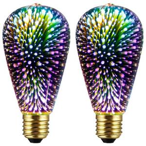 lot 16127 image: 2 Pack Infinity 3D Fireworks Effect ST19 LED Light Bulb - 3W 120V Fairy Multicolor Disco Party Light, Stain Glass Colorful Bulb