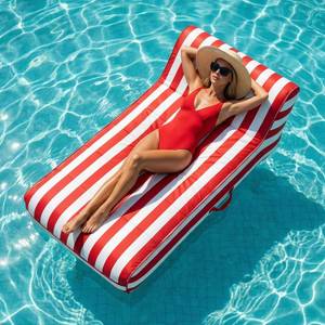 lot 17714 image: Upholstered Stylish Pool Float Lounger Recliner, Large Floating Chair & Backrest, Heavy Duty Lake, Beach Adults & Kids - Durable Comfortable Tube Fabric, Water Floaty Tanning Lounge - Nautical Crimson