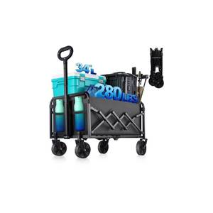 lot 17715 image: 280LBS Collapsible Wagon Cart with Wheels - Heavy Duty Folding Wagon Carts for Grocery, Lightweight Utility Wagon with All-Terrain Wheels & 2 Cup Holders, Portable Beach Wagon for Shopping Garden