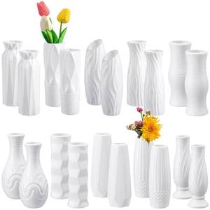 lot 17716 image: Thyle 20 Pcs Plastic Vase for Flowers White Bud Plastic Vase Ceramic Look Plastic Vases for Centerpieces Unbreakable Flower Vases Centerpieces for Home Office Table Living Room Decor