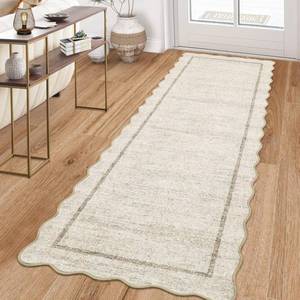 lot 18392 image: GarveeHome Scalloped Washable Rug, 2x3 Kitchen Rugs for Entryway Bathroom, Soft Door Mat Indoor Entrance Ultra-Thin, Small Non-Slip Throw Carpet for Bedroom Entry Laundry, Beige
