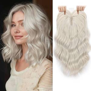 lot 18405 image: TYQ Hair Toppers for Women with Thinning Hair,14 Inch 360° 3D Synthetic Curly Wavy Side Part Clip in Bangs(White Blonde)