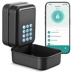 lot 18407 image: Thlevel Smart Key Lock Box Electronic Bluetooth Lock Box with Tuya APP Control & PIN Code Types,Share eKey Wall Mounted Lock Box for Airbnb Realtor House Office(Black)