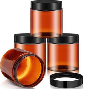 lot 18420 image: Patelai 4 Pieces Round Wide-mouth Leak Proof Plastic Container Jars with Lids for Travel Storage Makeup Beauty Products Face Creams Oils Salves Ointments DIY Making(8 Ounce,Amber)
