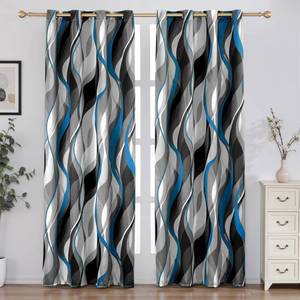 lot 18424 image: weesire Blue and Grey Blackout Curtains Modern Striped Decorative 100% Light Blocking Darkening Grommet Blue Curtain for Living Room Villa, Bedroom Gray and Blue 2 Panels Set, 52x63 Inches
