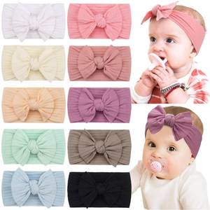 lot 18489 image: C�LLOT 10 Colors Super Stretchy Soft Knot Baby Girl Headbands with Hair Bows Nylon Head Wrap For Newborn Baby Girls Infants Toddlers Kids
