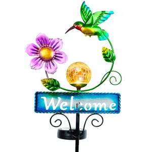 lot 19700 image: FOMOMDI Hummingbird Garden Decorations for Outside, Solar Waterproof Stake Lights with Welcome Sign for Yard Lawn Patio Pathway, Warm Gifts for Mom Grandma Housewarming (Hummingbird)