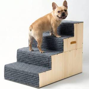 lot 19706 image: Wooden Dog Stairs for Small Large Dogs,Dog Steps for Couch Bed 18 H,Pet Stairs with Soft Carpeted Steps, Pet Steps for Cats Puppy Doggy Senior Pets up to 100 LBS
