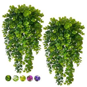 lot 19714 image: Lakiyfye 4 Pcs Hanging Artificial Plants Artificial Boston Fern Fake Hanging Plant Plastic Green Ivy Vinesfor Wall Home Room Garden Wedding Garland Outside Decor(Green)