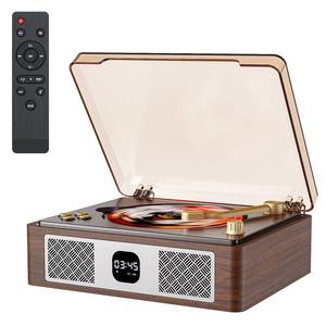 lot 19722 image: CARONSORT Retro Cd Player Can Rip to USB,Nostalgic Bluetooth CD Player for Home,Built-in Speakers with LCD Screen,Supports Coaxial3.5mmFM Radio with Remote Control-Wired Walnut Brown