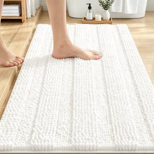 lot 19730 image: OLANLY Thick Bathroom Rugs 30x20, Extra Soft Absorbent Chenille Striped Bath Rugs, Rubber Backing, Machine Wash Dry, Bath Mats for Bathroom Floor, Tub and Shower, Home Decor Accessories, Ivory