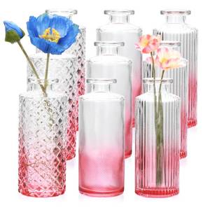 lot 19734 image: Brajttt Glass Bud Vase Set in Bulk, 9pcs Mini Vintage Flower Vases for Wedding,Pink Relief Vase for Centerpieces,Home Table Flower Decor, Party Decorations