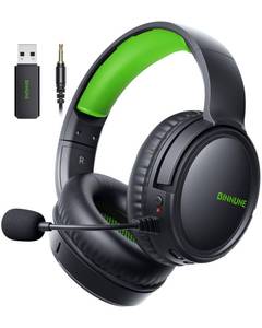 lot 19743 image: BINNUNE Wireless Gaming Headset �� 2.4GHz Low-Latency USB Dongle  Bluetooth, 50mm Drivers 7.1 Surround, Noise-Cancelling Mic, 40H Battery �� Over Ear Wireless Headphones for PS5, PC, Laptop, Green