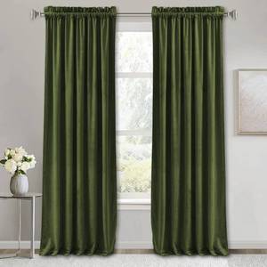 lot 19751 image: RYB Home Room Darkening Velvet Curtains 2 Panels Set, Luxury Window Treatment Privacy Thermal Insulated Backdrops for Living Room, 52 inch x 84 inches, Olive Green