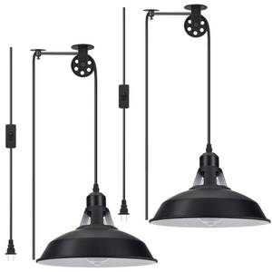 lot 19753 image: Lomoky Plug in Pendant Light, Hanging Lamp with Black Barn Pendant Lighting with 14.76ft Cord OnOff Switch, Adjustable Pulley Hanging Pendant Lighting for Kitchen Bedroom Restaurant 2 Pack