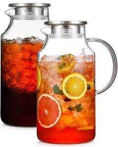 lot 19757 image: 2 Pack 1 Gallon thickened Glass Pitcher with Lid and Spout, Borosilicate Glass Carafe for HotCold Drink, Water Pitchers for Fridge, Extra Large Jug with Handle for Iced Tea, Coffee,Juice, Beverage