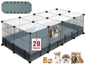 lot 19763 image: 20 Panels Small Animal Playpen, 48 x 24 x 16 Pet Playpen with Waterproof Mat, C&C Cage for Guinea Pigs, RabbitBunnyBaby Chicken Cage,BunnyPuppyChicken Pen Indoor Outdoor Portable Metal Fence