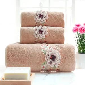 lot 19769 image: ABREEZE Brown Three-Dimensional Flower Towel Set, 3pc,Coral Velvet Soft and Skin-Friendly Absorbent Towels for Showers and Spa(1 Bath Towel,2 Hand Towels)