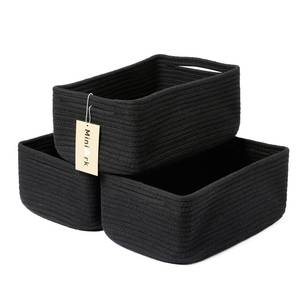 lot 19771 image: MiniArk Small Storage Baskets for Organizing  Closet Organizer Bins  Shelf Toy Basket  Woven Rope Baskets  Cube Decorative Box  Shallow Basket  13x8.5x5.1  3 Packs Black