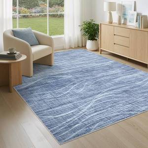 lot 19780 image: WITSHOCK Area Rug 4x6 Washable Rugs for Living Room Bedroom, Modern Rug Non Slip Backing Low Pile Stain Resistant Indoor Floor Soft Throw Carpet for Kitchen Nursery Bedside Home Decor, Blue