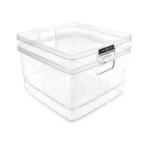 lot 19787 image: Isaac Jacobs 2-Pack Square Clear Storage Bins (10 L x 10 W x 6.1 H) wCutout Handles, Plastic Organizer for Home, Office, Kitchen, FridgeFreezer, Bathroom, BPA Free, Food Safe (2-Pack, Square)