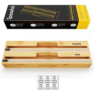 lot 19802 image: SpaceAid 2 in 1 Long Wrap Dispenser (Need 3 Deep Drawer) with Cutter, Plastic Wrap, Aluminum Foil Dispenser for Kitchen Drawer, Bamboo Roll Organizer Holder, Compatible with 15 Roll