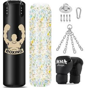 lot 19805 image: YORWHIN Hanging Punching Bag for Adults, 4FT PU Heavy Bag Boxing Training Equipment with 12OZ Gloves, Reflex Ball, Wristband, Kicking Bag Boxing Set for Training Karate Kickboxing Home Gym(Unfilled)